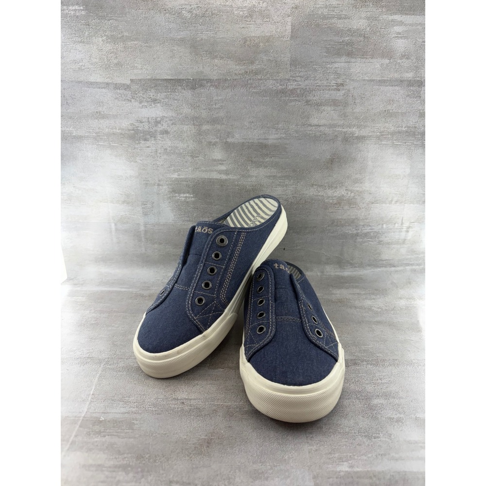Taos EZ Soul Navy Blue Denim Canvas Slip On Mules Sneakers Women Sz 8 ESL-13666